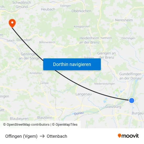 Offingen (Vgem) to Ottenbach map