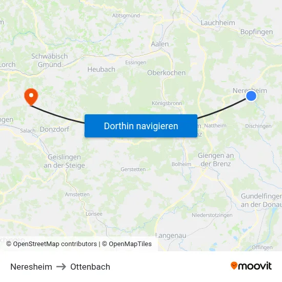 Neresheim to Ottenbach map