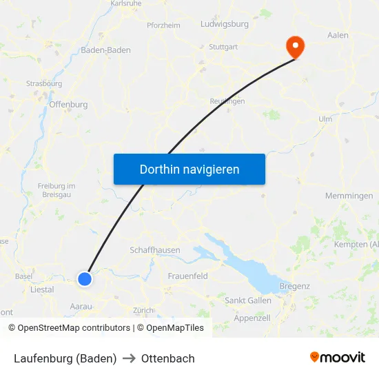 Laufenburg (Baden) to Ottenbach map