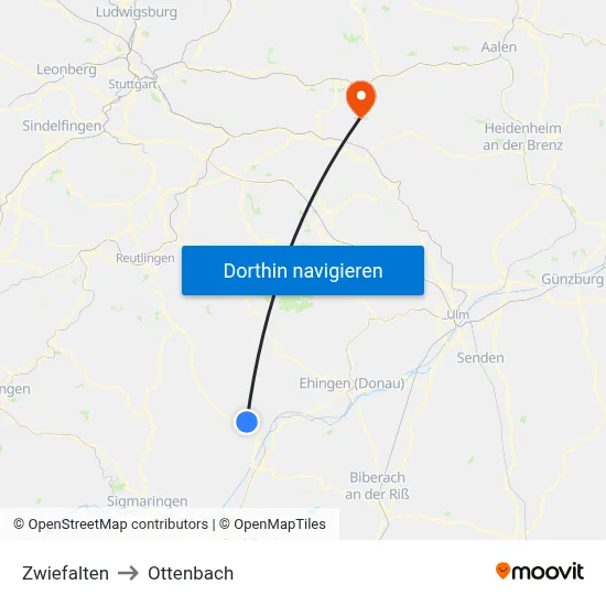 Zwiefalten to Ottenbach map