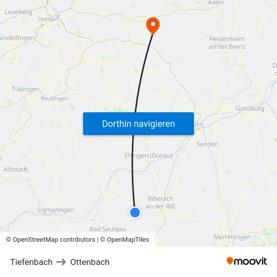 Tiefenbach to Ottenbach map
