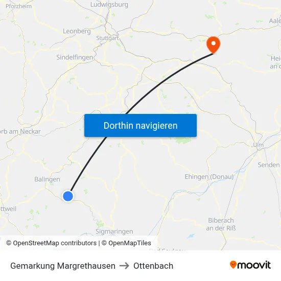 Gemarkung Margrethausen to Ottenbach map
