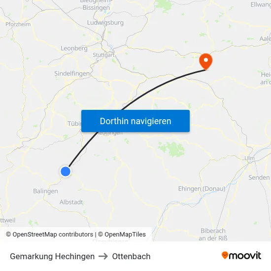 Gemarkung Hechingen to Ottenbach map