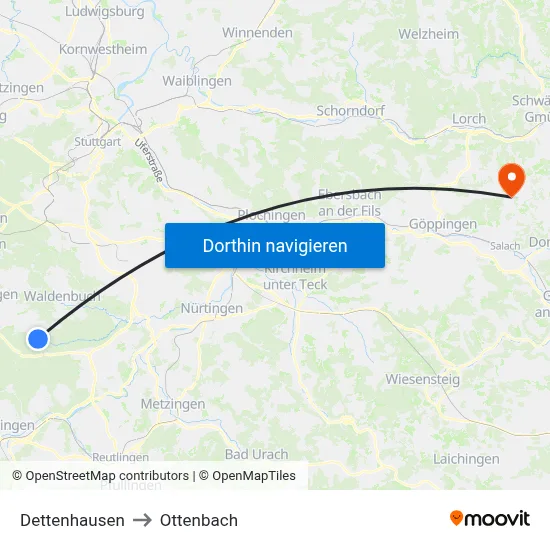 Dettenhausen to Ottenbach map