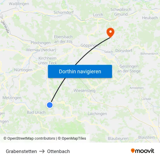 Grabenstetten to Ottenbach map