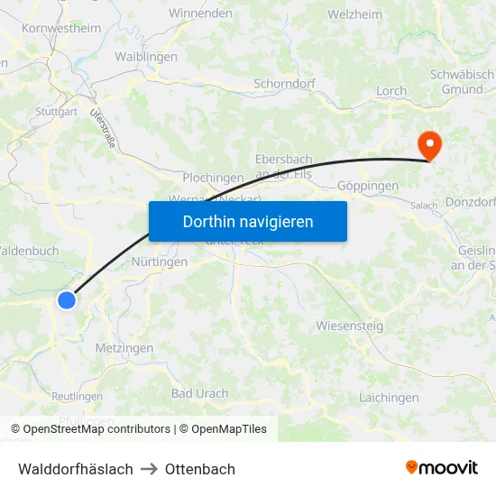 Walddorfhäslach to Ottenbach map