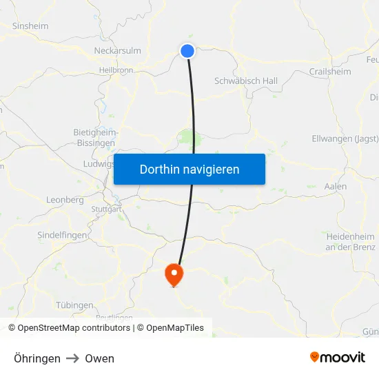 Öhringen to Owen map