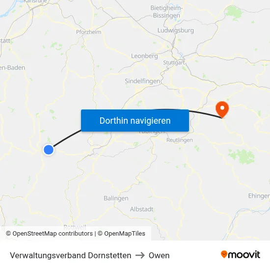 Verwaltungsverband Dornstetten to Owen map