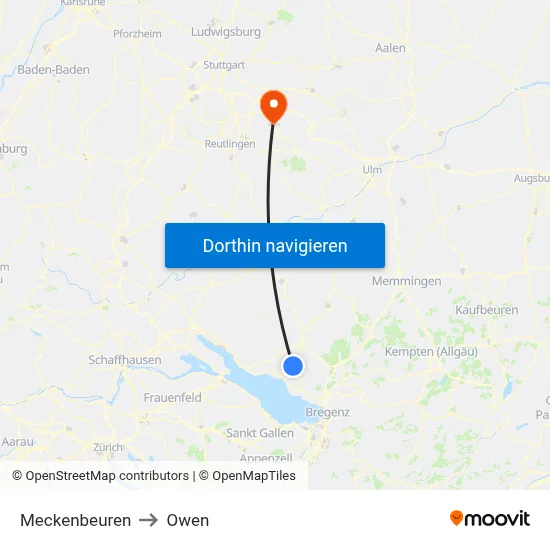 Meckenbeuren to Owen map