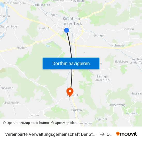 Vereinbarte Verwaltungsgemeinschaft Der Stadt Kirchheim Unter Teck to Owen map