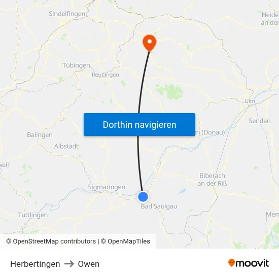 Herbertingen to Owen map