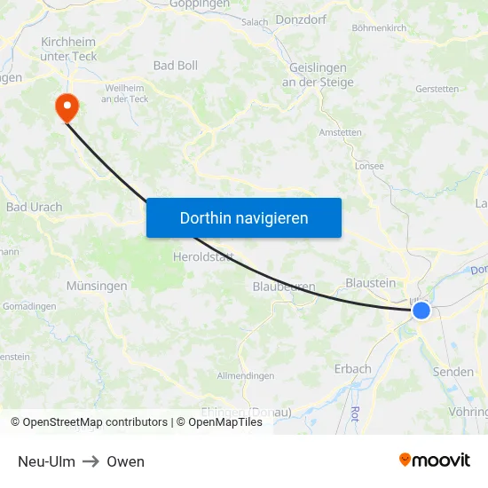 Neu-Ulm to Owen map