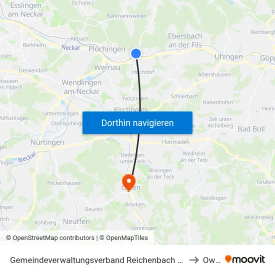 Gemeindeverwaltungsverband Reichenbach An Der Fils to Owen map