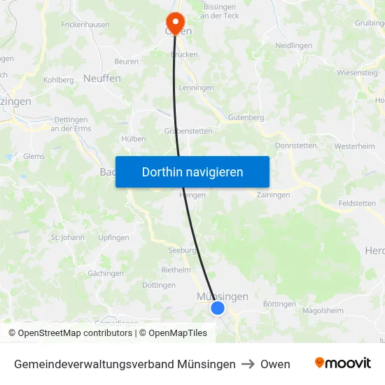Gemeindeverwaltungsverband Münsingen to Owen map