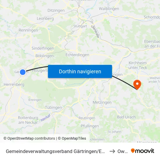 Gemeindeverwaltungsverband Gärtringen/Ehningen to Owen map