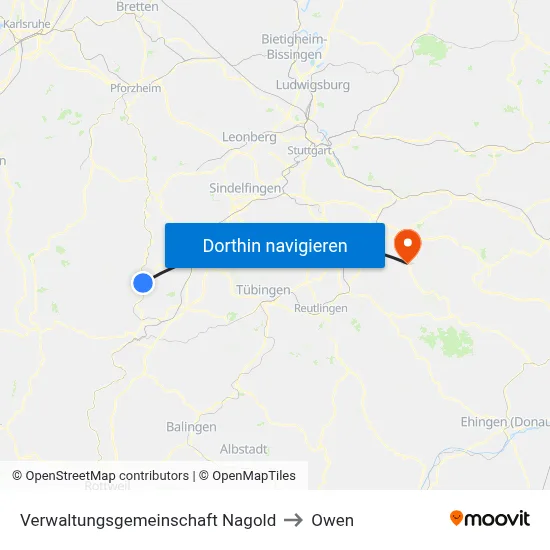 Verwaltungsgemeinschaft Nagold to Owen map
