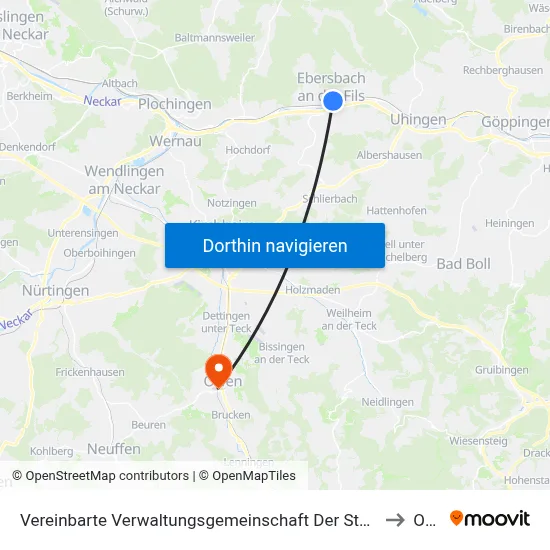 Vereinbarte Verwaltungsgemeinschaft Der Stadt Ebersbach An Der Fils to Owen map