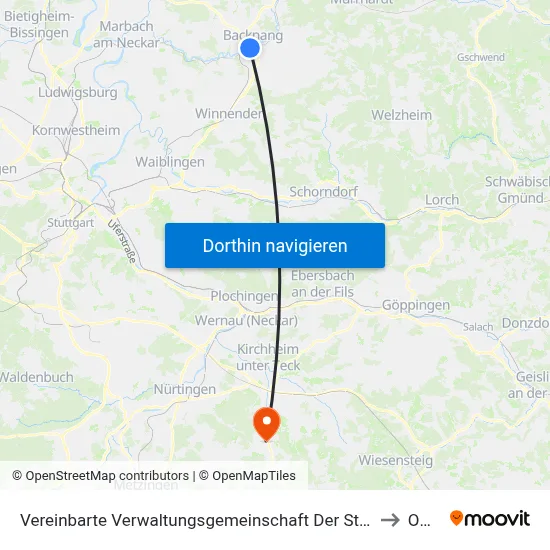 Vereinbarte Verwaltungsgemeinschaft Der Stadt Backnang to Owen map