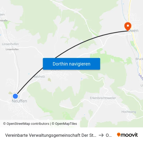 Vereinbarte Verwaltungsgemeinschaft Der Stadt Neuffen to Owen map