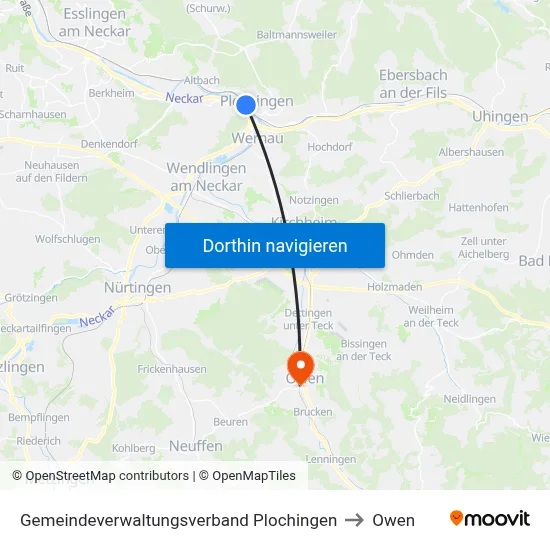 Gemeindeverwaltungsverband Plochingen to Owen map