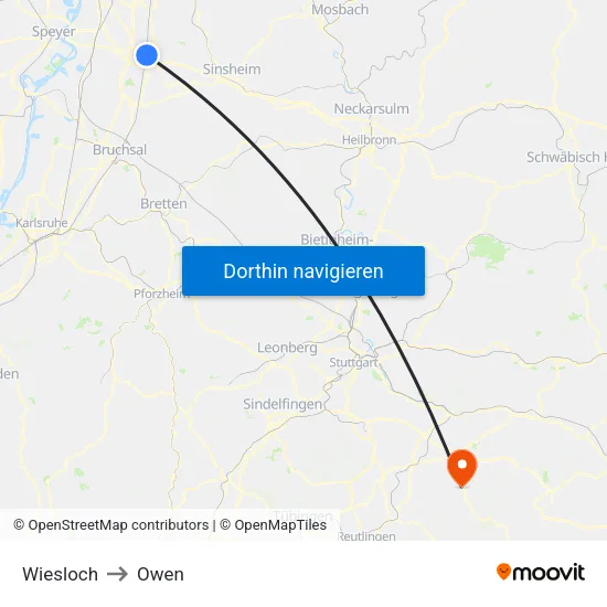 Wiesloch to Owen map