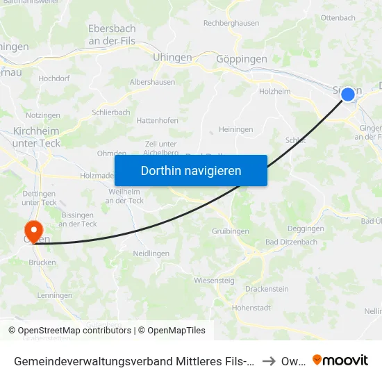Gemeindeverwaltungsverband Mittleres Fils-Lautertal to Owen map