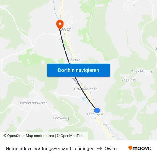 Gemeindeverwaltungsverband Lenningen to Owen map