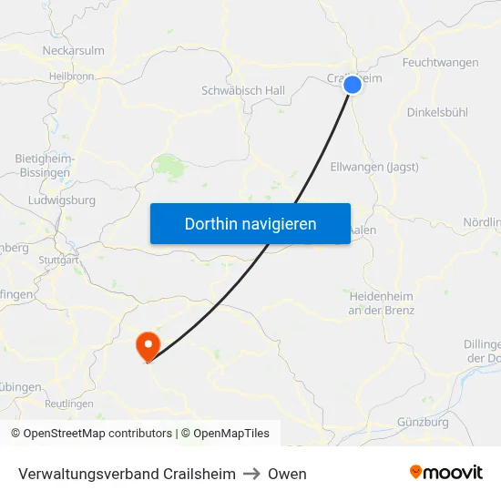 Verwaltungsverband Crailsheim to Owen map