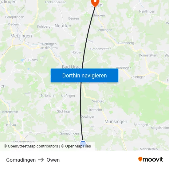 Gomadingen to Owen map
