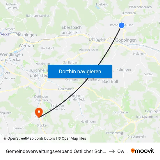 Gemeindeverwaltungsverband Östlicher Schurwald to Owen map
