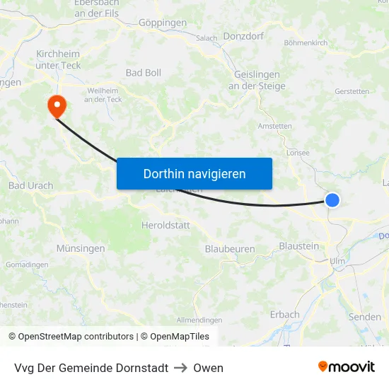 Vvg Der Gemeinde Dornstadt to Owen map