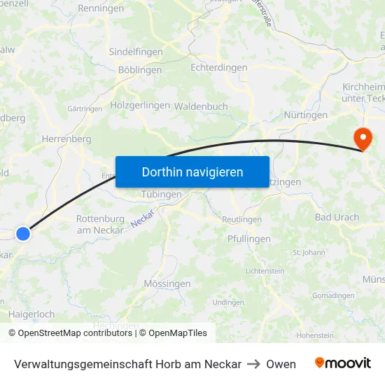 Verwaltungsgemeinschaft Horb am Neckar to Owen map
