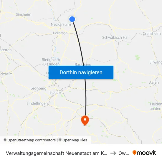 Verwaltungsgemeinschaft Neuenstadt am Kocher to Owen map