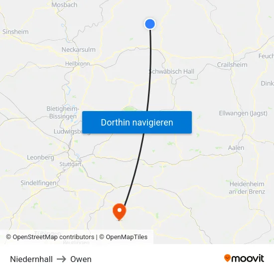 Niedernhall to Owen map