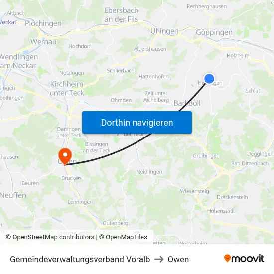 Gemeindeverwaltungsverband Voralb to Owen map