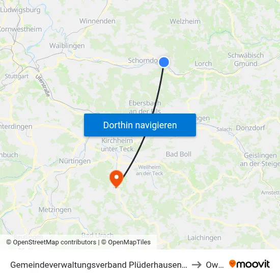 Gemeindeverwaltungsverband Plüderhausen-Urbach to Owen map