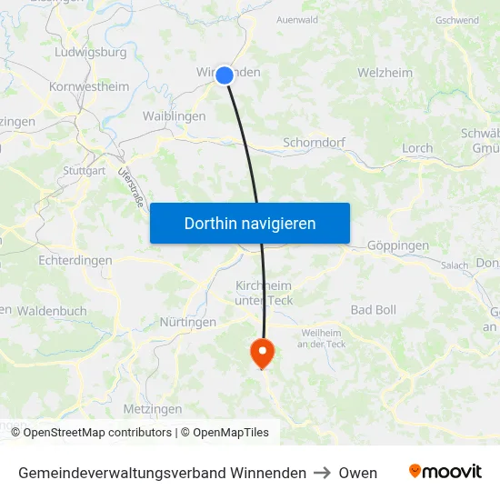 Gemeindeverwaltungsverband Winnenden to Owen map