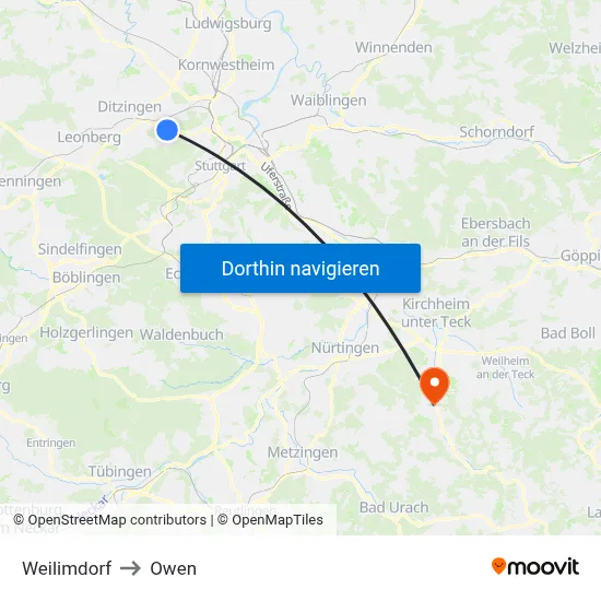 Weilimdorf to Owen map