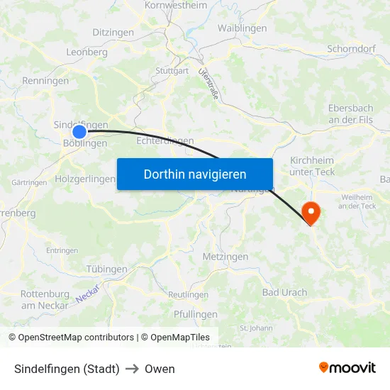 Sindelfingen (Stadt) to Owen map