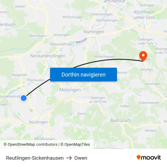 Reutlingen-Sickenhausen to Owen map