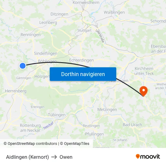 Aidlingen (Kernort) to Owen map