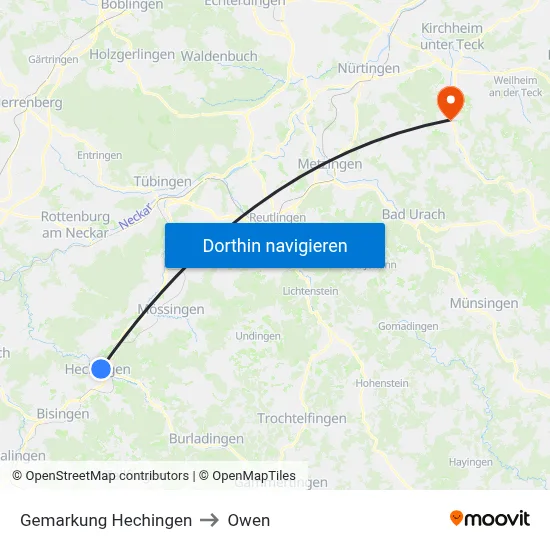 Gemarkung Hechingen to Owen map