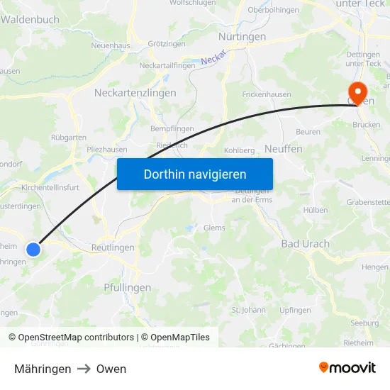 Mähringen to Owen map