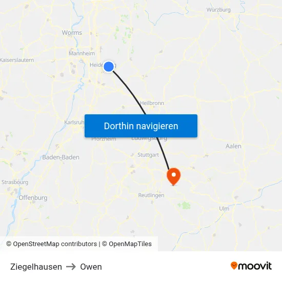 Ziegelhausen to Owen map