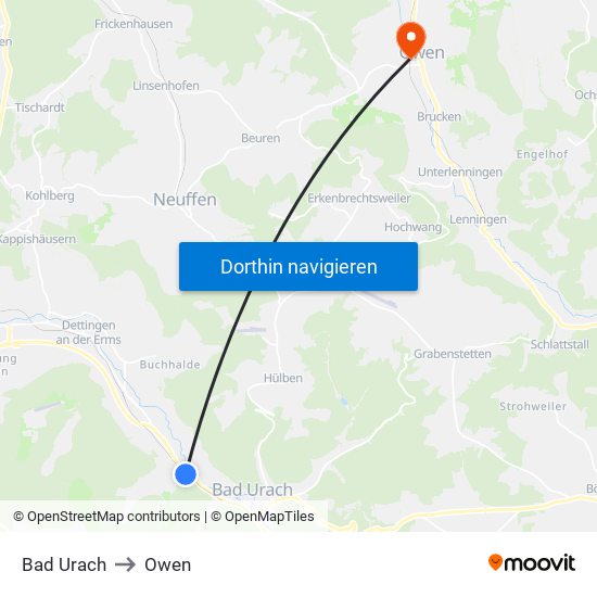 Bad Urach to Owen map