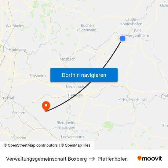 Verwaltungsgemeinschaft Boxberg to Pfaffenhofen map