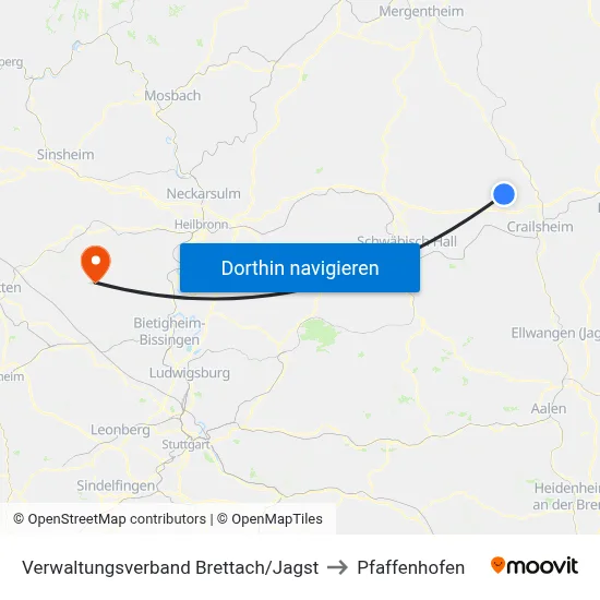 Verwaltungsverband Brettach/Jagst to Pfaffenhofen map