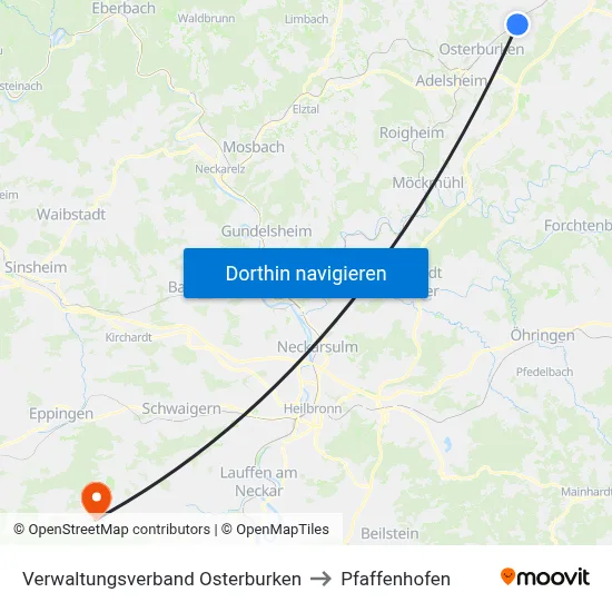 Verwaltungsverband Osterburken to Pfaffenhofen map