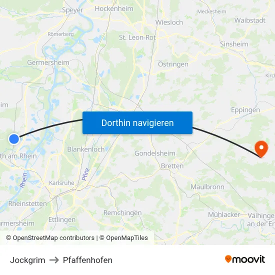 Jockgrim to Pfaffenhofen map
