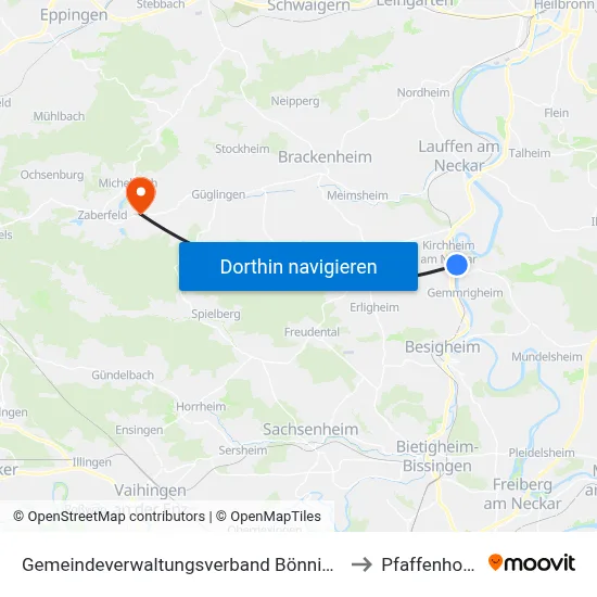 Gemeindeverwaltungsverband Bönnigheim to Pfaffenhofen map